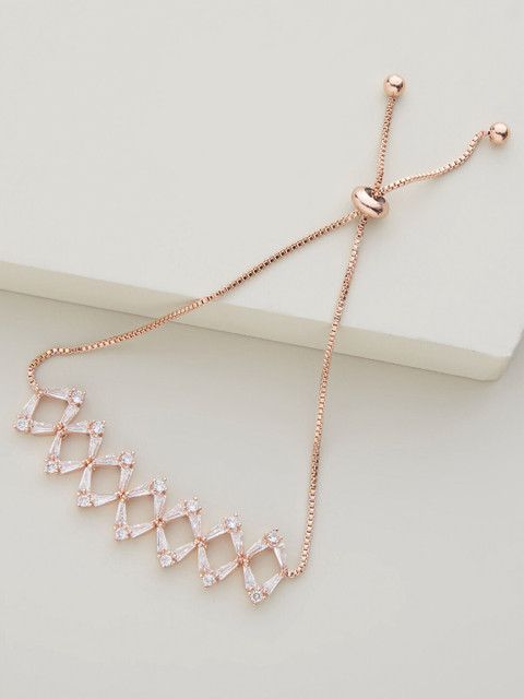 

Kushal's Fashion Jewellery Women Rose Gold Plated & White Studded Link Bracelet