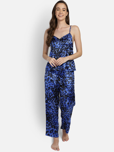

YOU FOREVER Women Blue & Black Printed Night suit