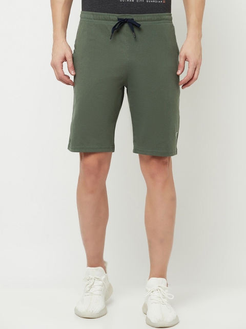 

Octave Men Olive Green Solid Sports Cotton Shorts