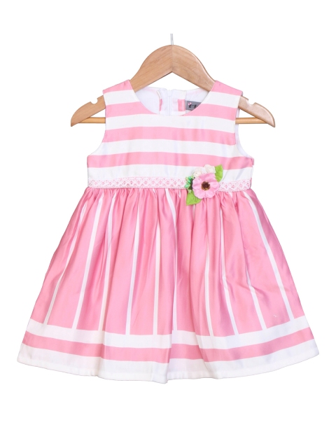 

Enfance Girls Pink & White Striped Cotton Satin Fit & Flare Dress