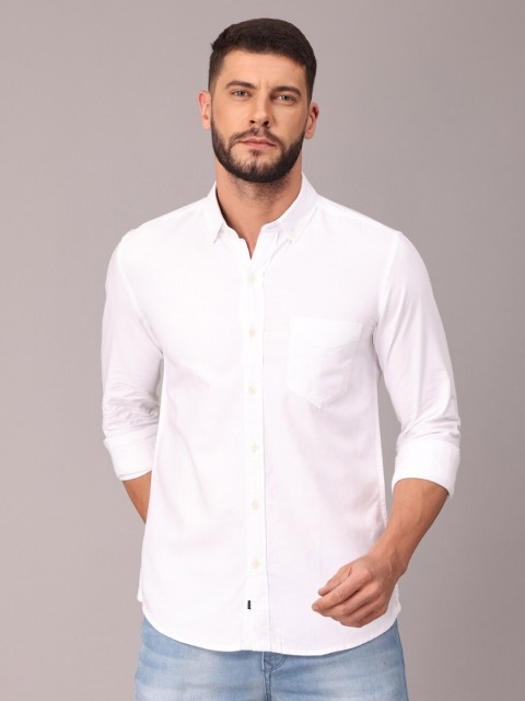 

FOGA Men White Classic Solid Slim Fit Casual Shirt