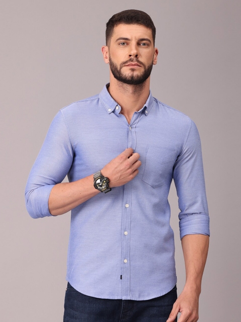 

FOGA Men Blue Solid Classic Slim Fit Cotton Casual Shirt