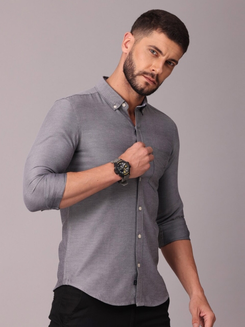 

FOGA Men Grey Solid Classic Slim Fit Cotton Casual Shirt