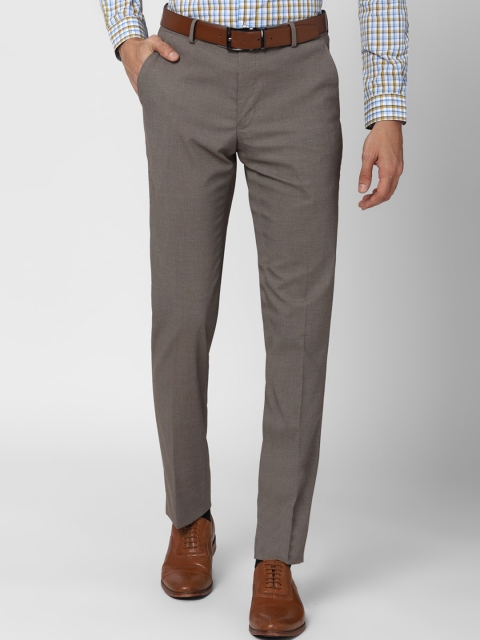 

Peter England Men Grey Checked Slim Fit Formal Trousers