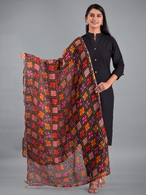 

Apratim Brown & Orange Printed Dupatta with Gotta Patti Border