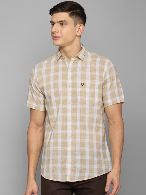 

Allen Solly Men Beige Slim Fit Tartan Checked Cotton Casual Shirt