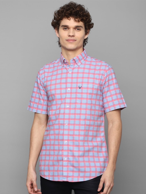 

Allen Solly Men Pink & Blue Slim Fit Checked Button-Down Collar Pure Cotton Casual Shirt