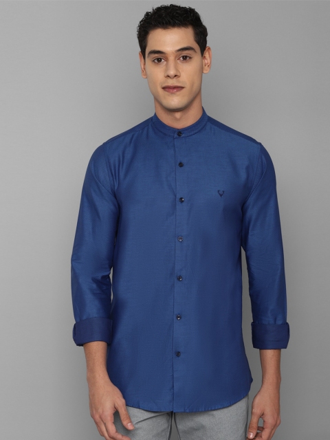 

Allen Solly Men Blue Slim Fit Mandarin Collar Pure Cotton Semiformal Shirt
