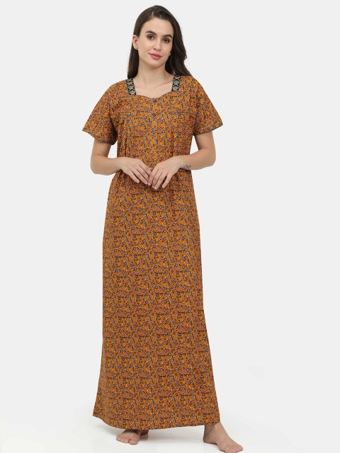 

Charak Mustard Printed Cotton Maxi Nightdress