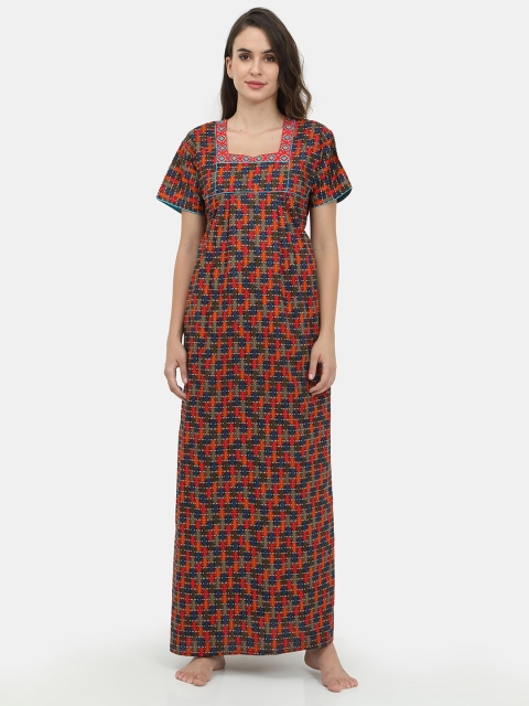 

Charak Red Printed Maxi Nightdress