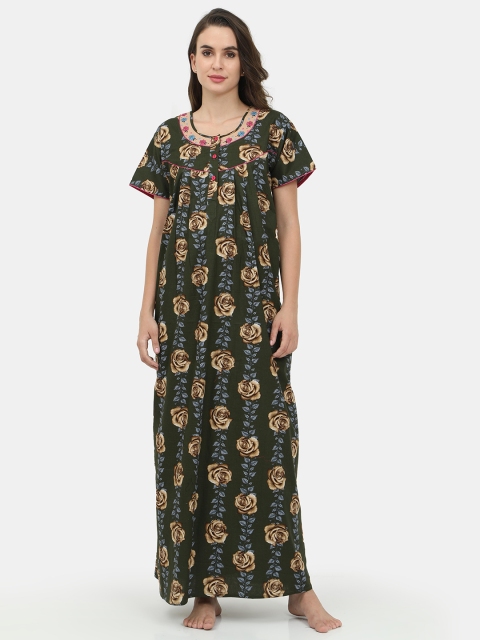 

Charak Green Printed Cotton Maxi Nightdress