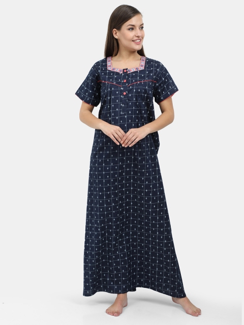 

Charak Navy Blue Printed Maxi Nightdress