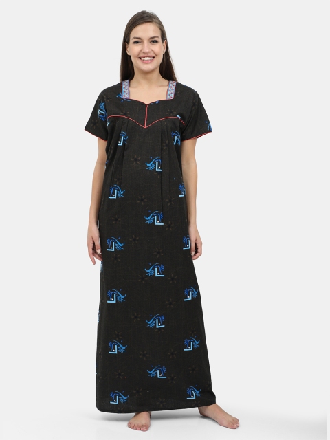 

Charak Black Printed Maxi Nightdress