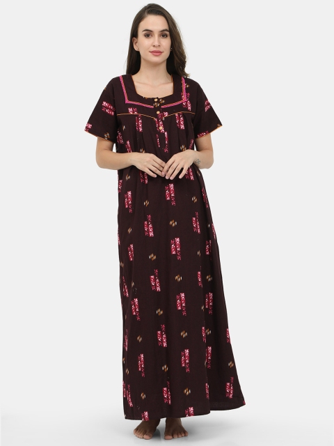 

Charak Maroon Printed Maxi Nightdress