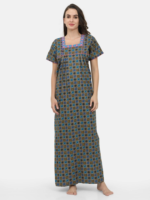 

Charak Blue Printed Maxi Nightdress