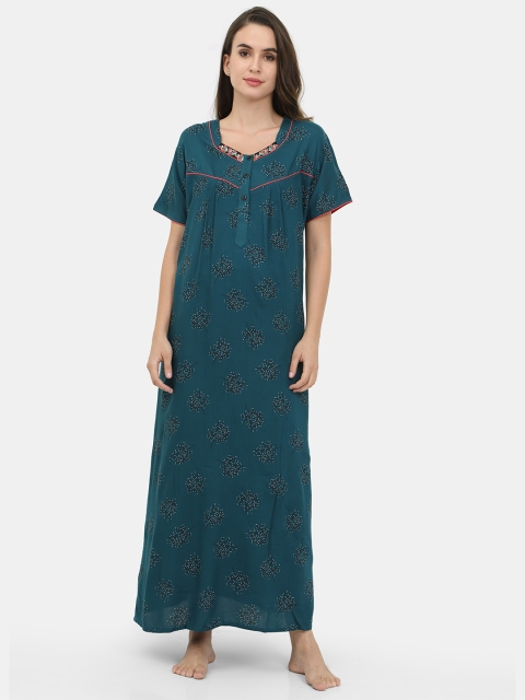 

Charak Green Printed Maxi Nightdress