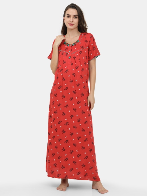 

Charak Red Printed Maxi Nightdress