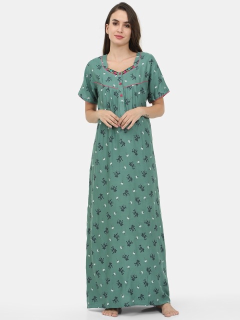 

Charak Green Printed Maxi Nightdress
