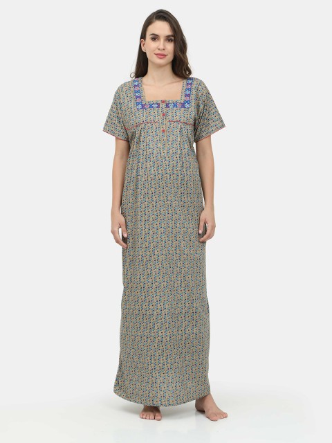 

Charak Blue Printed Maxi Nightdress