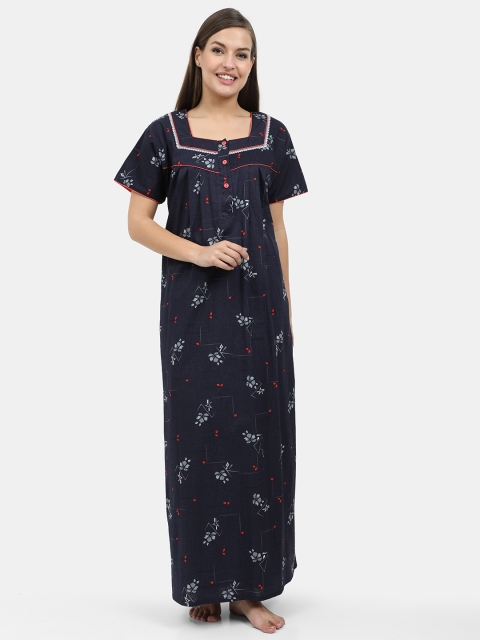 

Charak Navy Blue Printed Maxi Nightdress