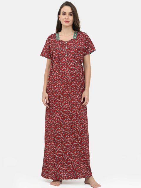 

Charak Maroon Printed Maxi Nightdress