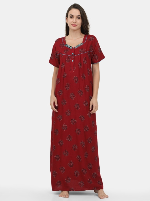 

Charak Maroon Printed Maxi Nightdress