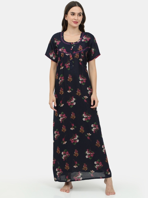 

Charak Navy Blue Printed Maxi Nightdress