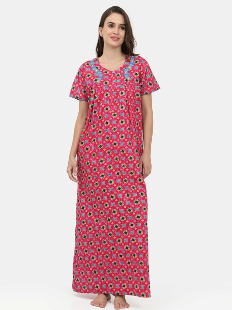 

Charak Pink Printed Maxi Nightdress