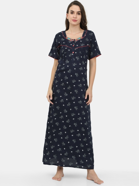 

Charak Navy Blue Printed Maxi Nightdress