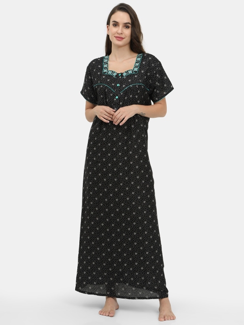 

Charak Black Printed Maxi Nightdress