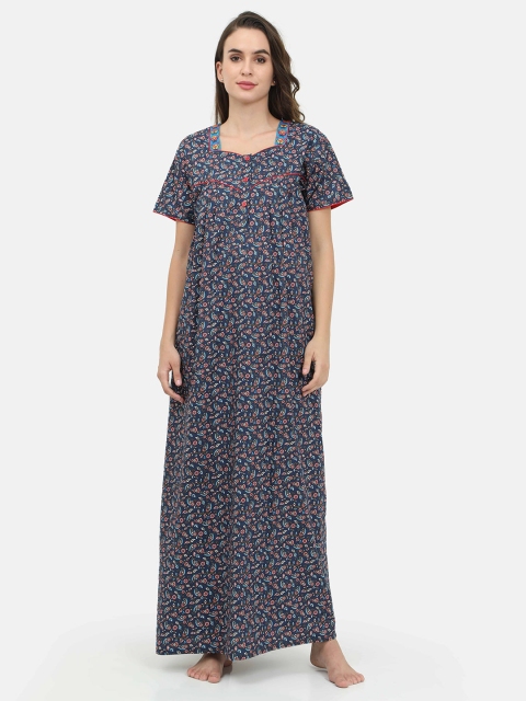 

Charak Navy Blue Printed Maxi Nightdress