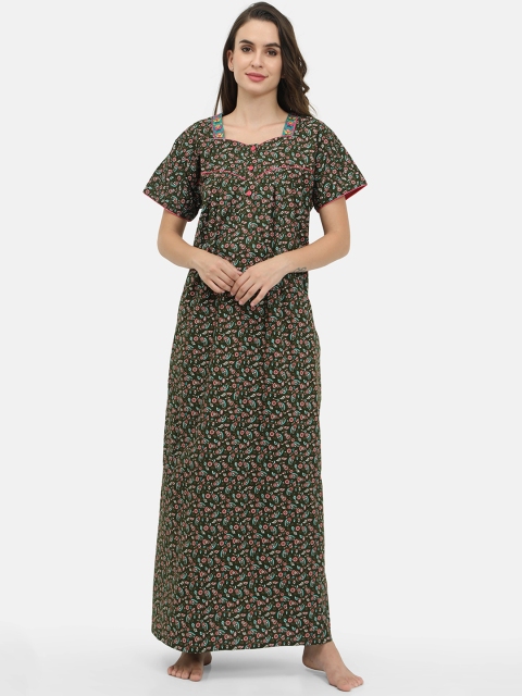 

Charak Green Printed Maxi Nightdress