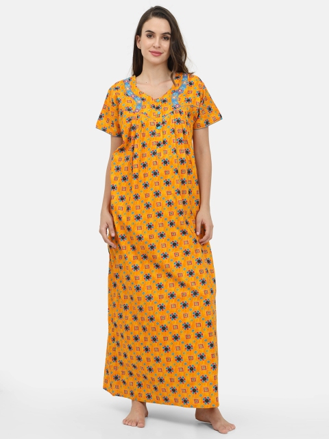

Charak Yellow Printed Maxi Nightdress