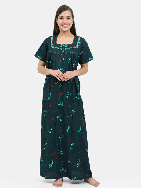 

Charak Green Printed Maxi Nightdress