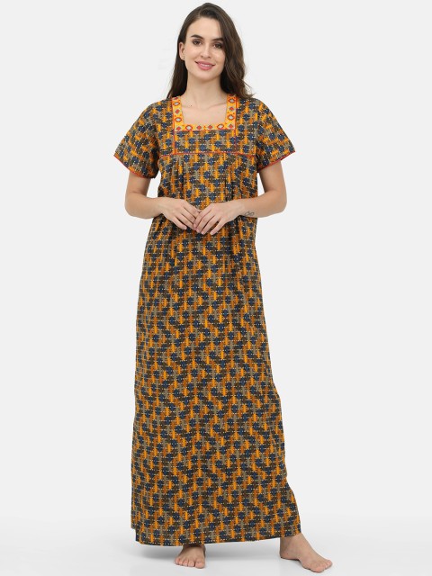 

Charak Orange Printed Maxi Nightdress