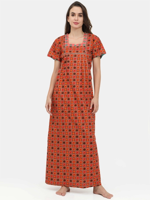 

Charak Orange Printed Maxi Nightdress