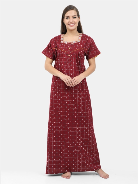 

Charak Maroon Printed Maxi Nightdress