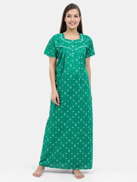 

Charak Green Printed Maxi Nightdress