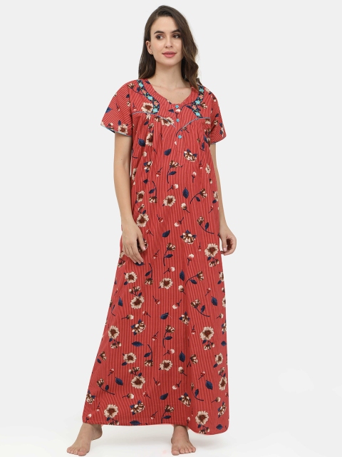 

Charak Red Printed Maxi Nightdress