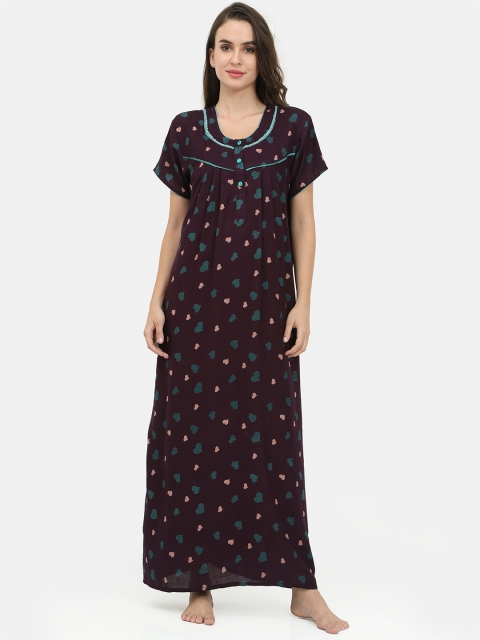

Charak Purple Printed Maxi Nightdress