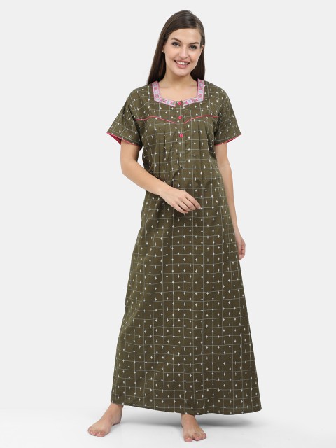 

Charak Green Printed Maxi Nightdress