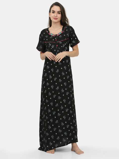 

Charak Black Printed Maxi Nightdress