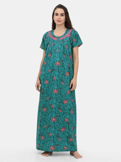 

Charak Green Floral Cotton Printed Maxi Nightdress