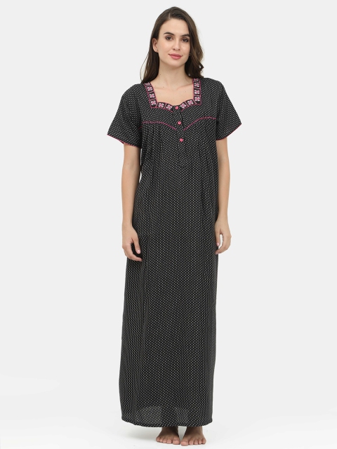 

Charak Black Printed Maxi Nightdress