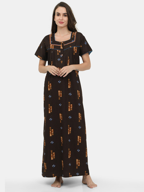

Charak Brown Printed Maxi Nightdress
