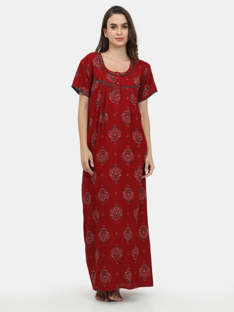 

Charak Maroon Printed Maxi Nightdress