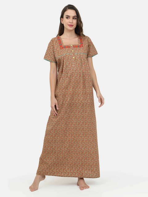 

Charak Red Printed Cotton Maxi Nightdress