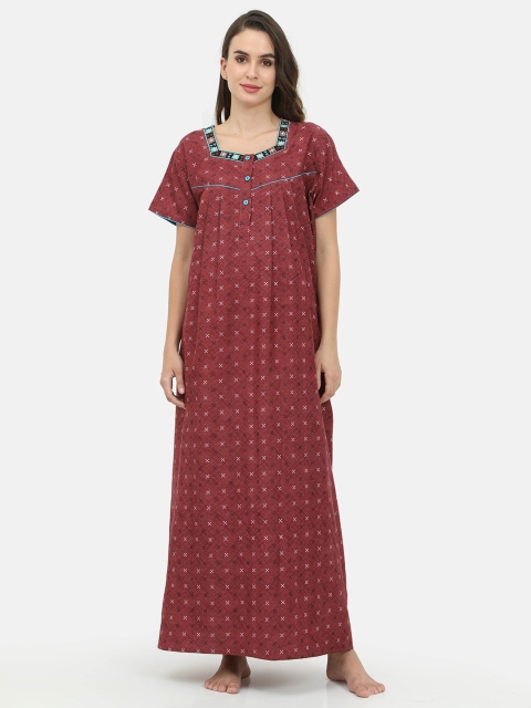 

Charak Maroon Printed Maxi Nightdress