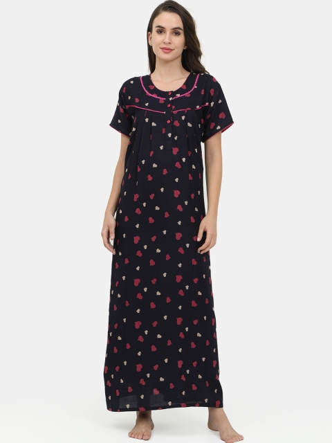 

Charak Navy Blue Printed Maxi Nightdress