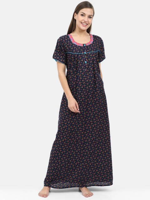 

Charak Navy Blue Printed Maxi Nightdress